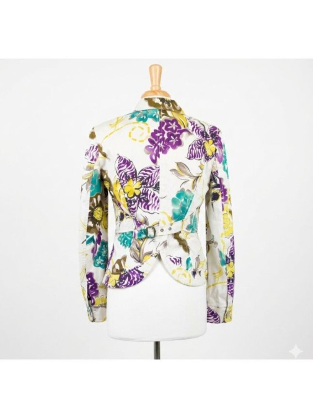 ETRO Milano Italy Floral Cotton Blazer Jacket Belted Purple Yellow IT 46 US 10 L - Picture 5 of 16